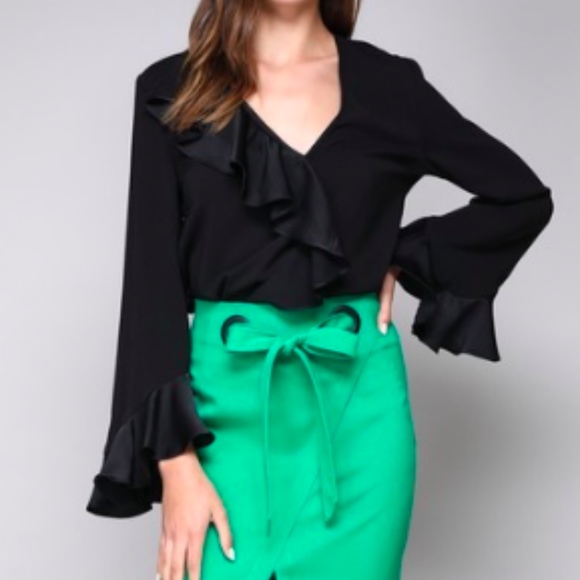 Black Ruffle Bell Sleeve Top - Picture 6 of 8